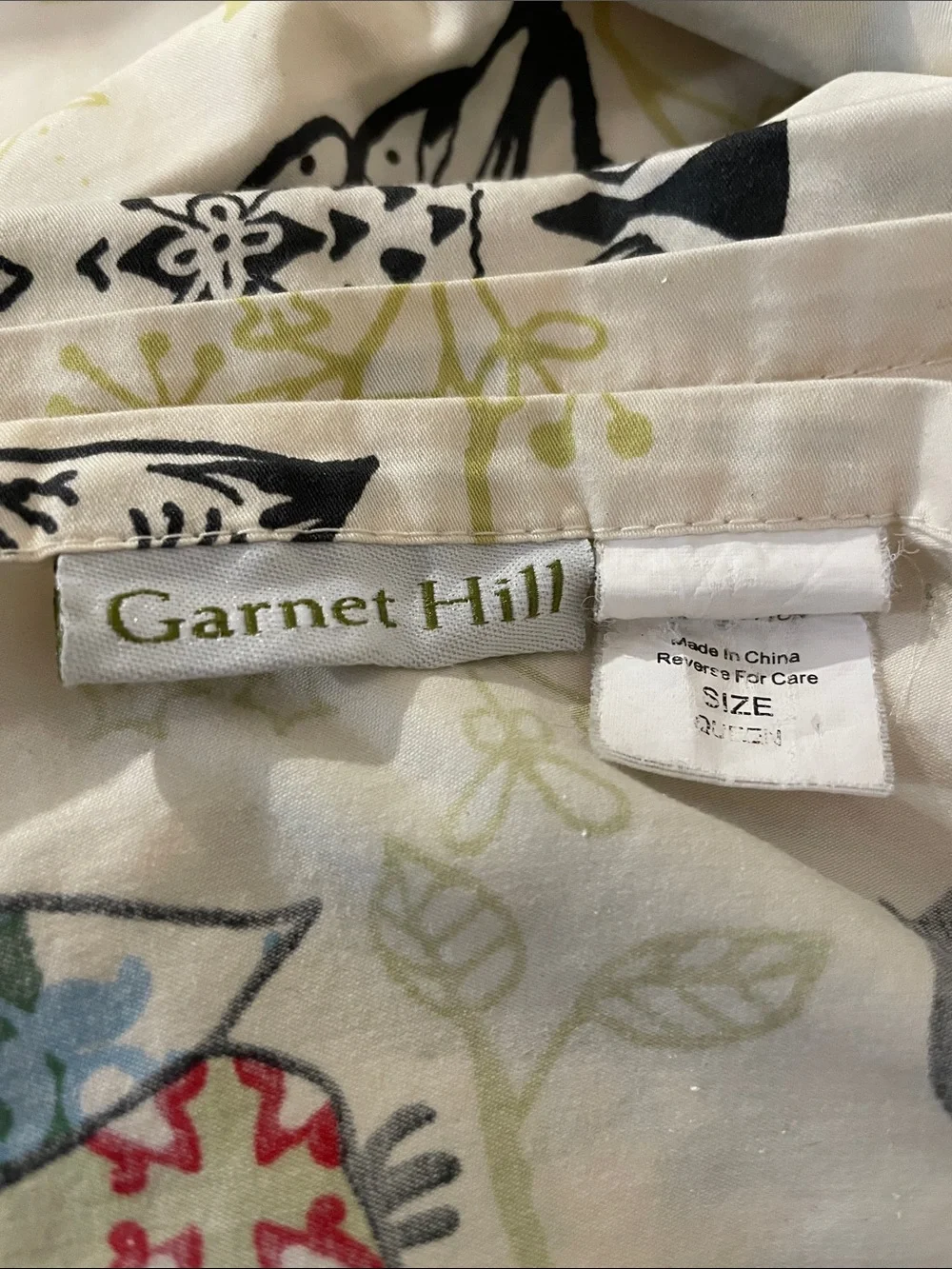 Vintage Garnet Hill: Night Owl Sateen queen flat sheet & pillowcase.